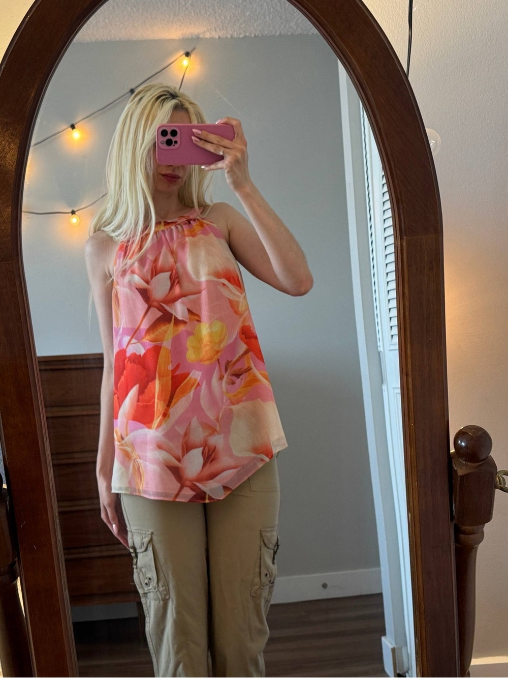 Floral Pink Halter Camisole Top